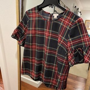 Adorable J. Crew ruffled sleeve plaid top